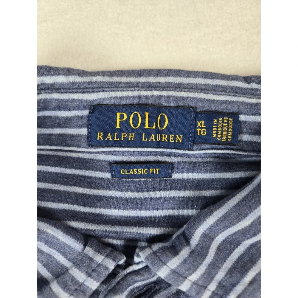 Polo Ralph Lauren Men's Blue Striped Short Sleeve Polo Shirt Size XL Emb Pony